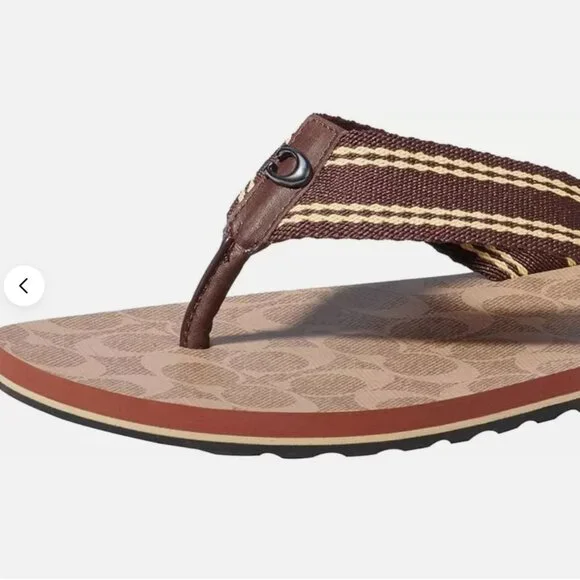 COACH Mens Webbing Flip Flop Size 9, Tan Signature LIMTED QTYS! BLOWOUT!!!! - Picture 3 of 7